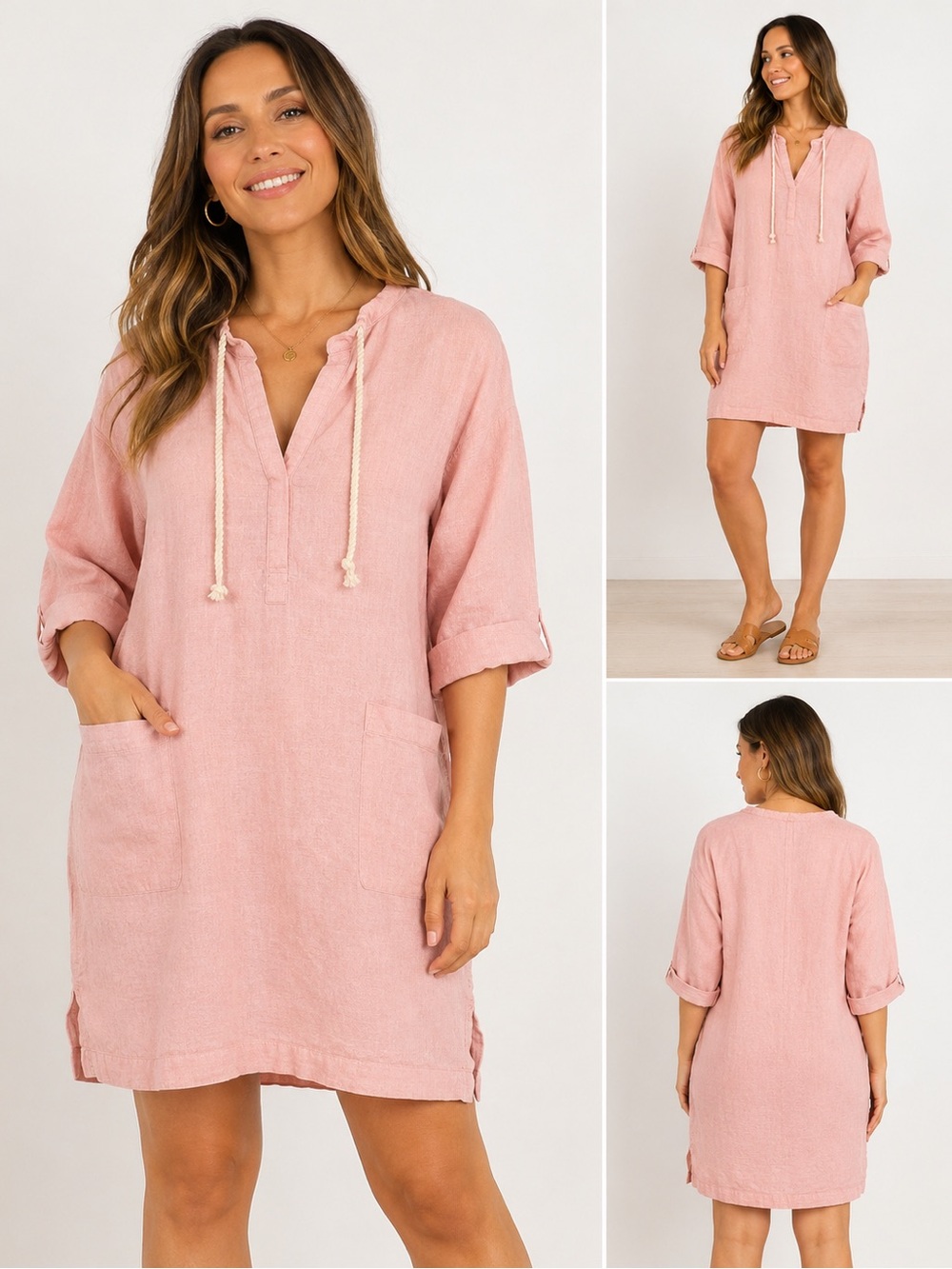 Vintage J.‎ Crew Original Beachwear. Pink Linen-Blend Tunic dress,beach,coastal
